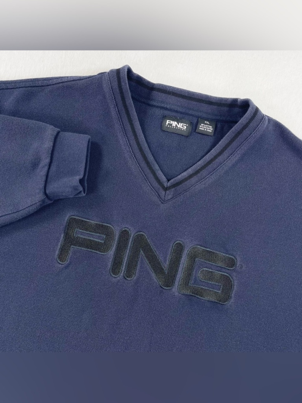Ping Collection V Neck Sweater Mens XXL Navy Pullover Golf Chest Logo Y2K Retro